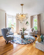 Modern Art Glass Chandelier in Open Plan Living Room