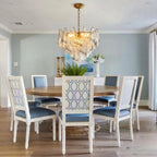 Modern Venetian Striped Chandelier Over Dining Area