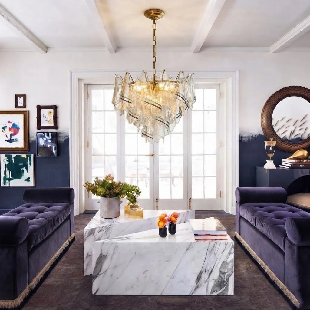 Modern Art Glass Chandelier in Cozy Living Room