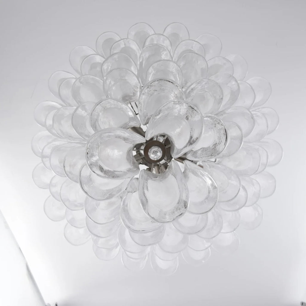 Top Down View of Cascading White Tulip Art Glass Arrangement