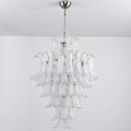 Illuminated Modern White Tulip Art Glass Chandelier Studio Display