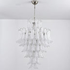 Illuminated Modern White Tulip Art Glass Chandelier Studio Display