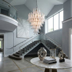 Modern Cascading Art Glass Chandelier in Double Height Foyer