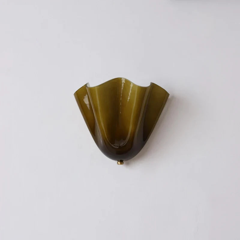 Illuminated Modern Dark Olive Art Glass Wall Sconce Studio Shot   