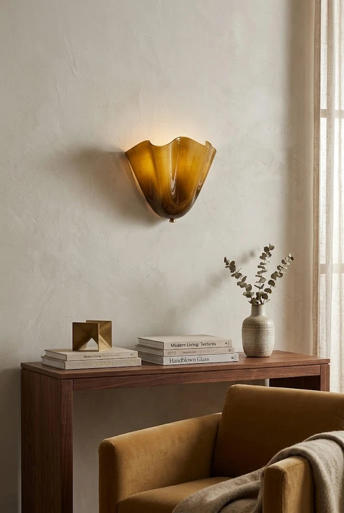 Modern Caramel Brown Gradient Art Glass Wall Sconce Over Entryway Console