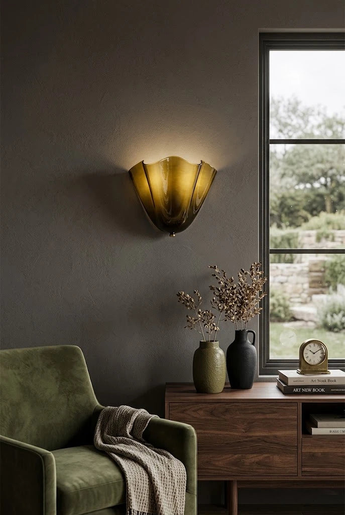 Modern Caramel Brown Gradient Art Glass Wall Sconce in Stylish Interior