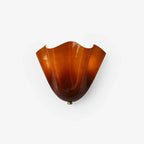Modern Caramel Brown Gradient Art Glass Wall Sconce with Brass Hardware on Pure White Background