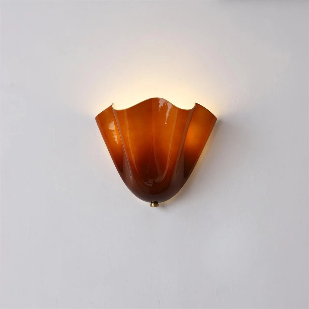 Illuminated Modern Caramel Brown Gradient Art Glass Wall Sconce Studio Shot