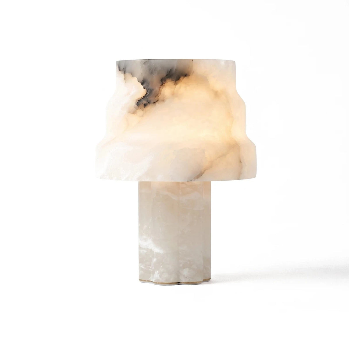 Modern Natural Marble and Alabaster Sculptural Table Lamp on Pure White Background