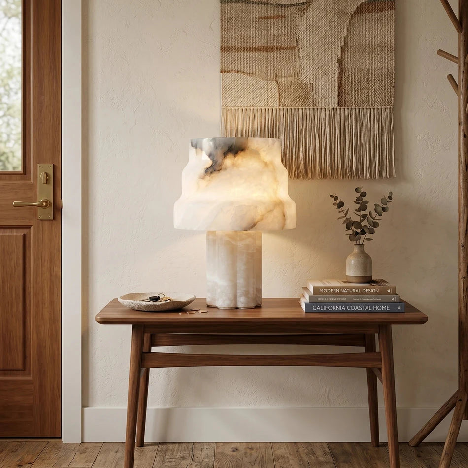 Modern Alabaster Table Lamp on Console Table in Entryway