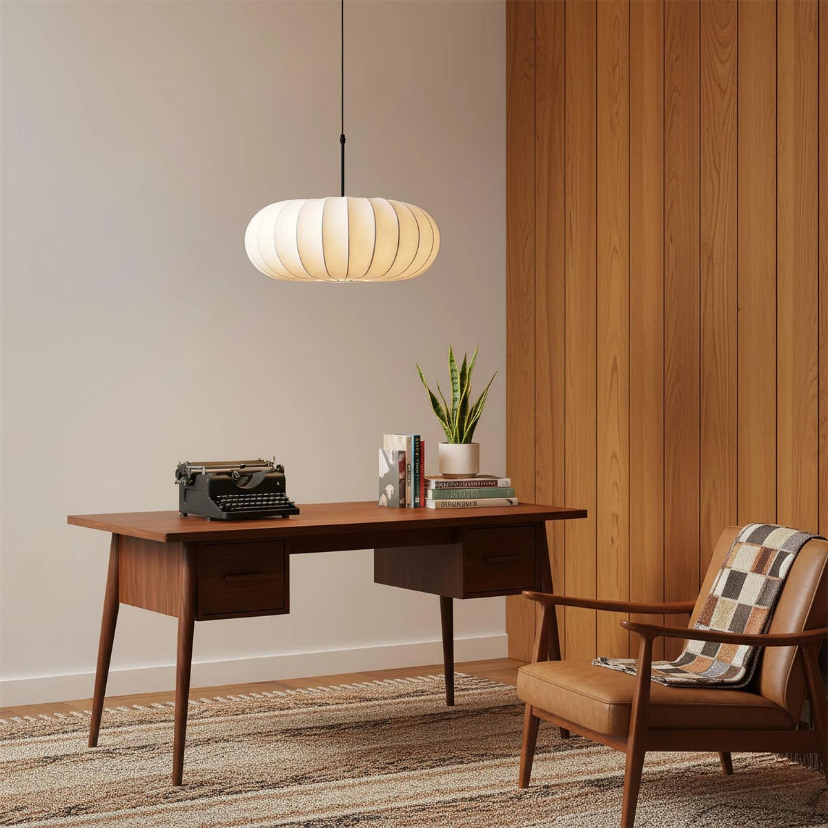 Verona Pendant Light over Wooden Desk in Home Office