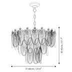 Modern Medium Clear Feather Wave Art Glass Chandelier Line Art Dimension Diagram