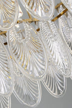 Close Up View of Clear Feather Wave Art Glass Texture and Antique Brass Details