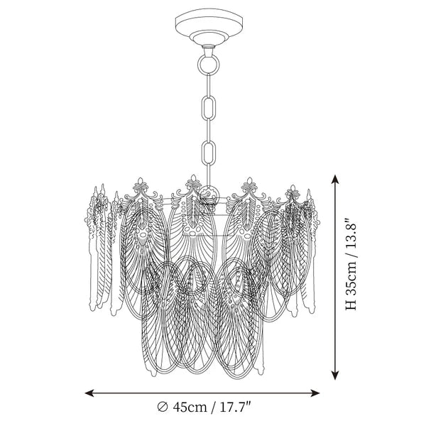Modern Small Clear Feather Wave Art Glass Chandelier Line Art Dimension Diagram