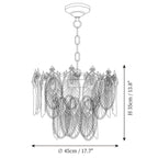 Modern Small Clear Feather Wave Art Glass Chandelier Line Art Dimension Diagram