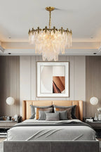 Modern Clear Feather Wave Art Glass Chandelier in Master Bedroom Setting