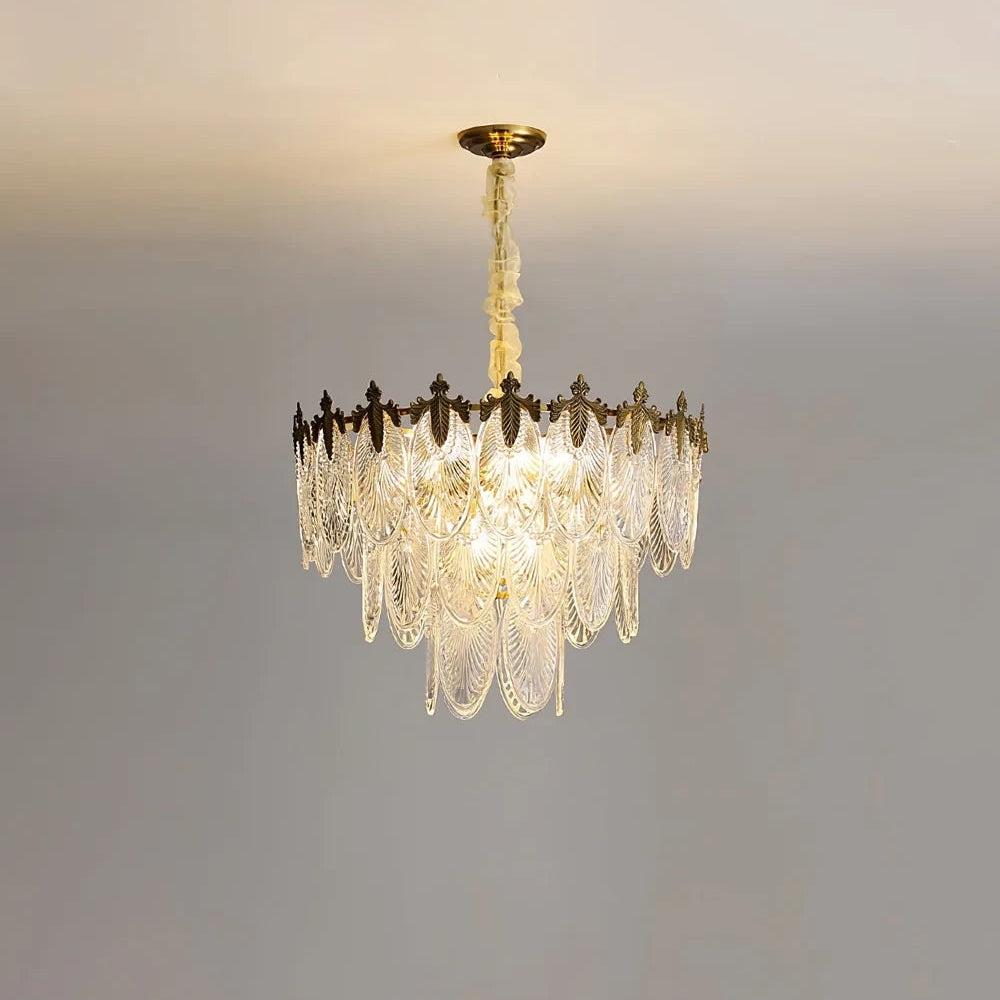 Illuminated Modern Clear Feather Wave Art Glass Chandelier Studio Display