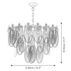 Modern Large Clear Feather Wave Art Glass Chandelier Line Art Dimension Diagram