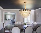Modern Clear Feather Wave Art Glass Chandelier in Luxury Dining Room