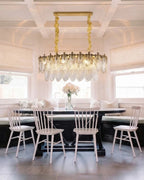 Modern Amber Feather Wave Art Glass Linear Chandelier Over Dining Nook