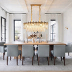 Modern Amber Feather Wave Art Glass Linear Chandelier in Cozy Dining Space