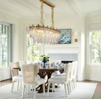 Modern Amber Feather Wave Art Glass Linear Chandelier in Contemporary Dining Area