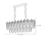 Modern Amber Feather Wave Art Glass Linear Chandelier Line Art Dimension Diagram