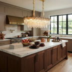 Modern Amber Feather Wave Art Glass Linear Chandelier Over Kitchen Breakfast Bar