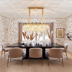 Modern Antique Brass Amber Feather Chandelier in Open Plan Dining Setting