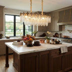 Modern Amber Feather Wave Art Glass Linear Chandelier in Kitchen Dining Area