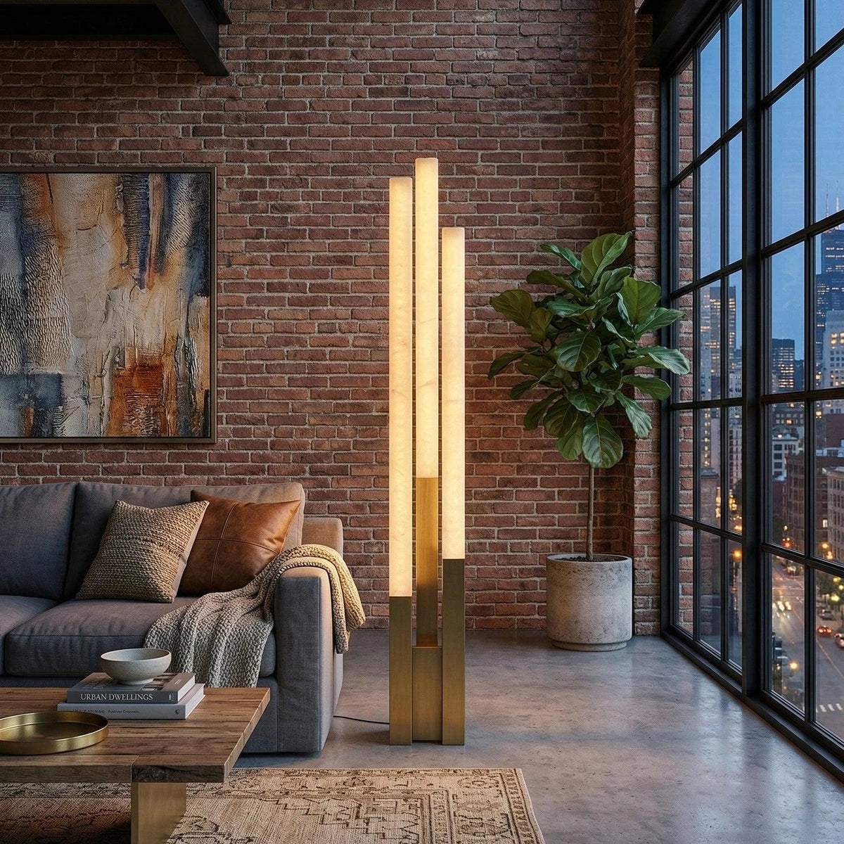 Vertical Alabaster Geometric Floor Lamp