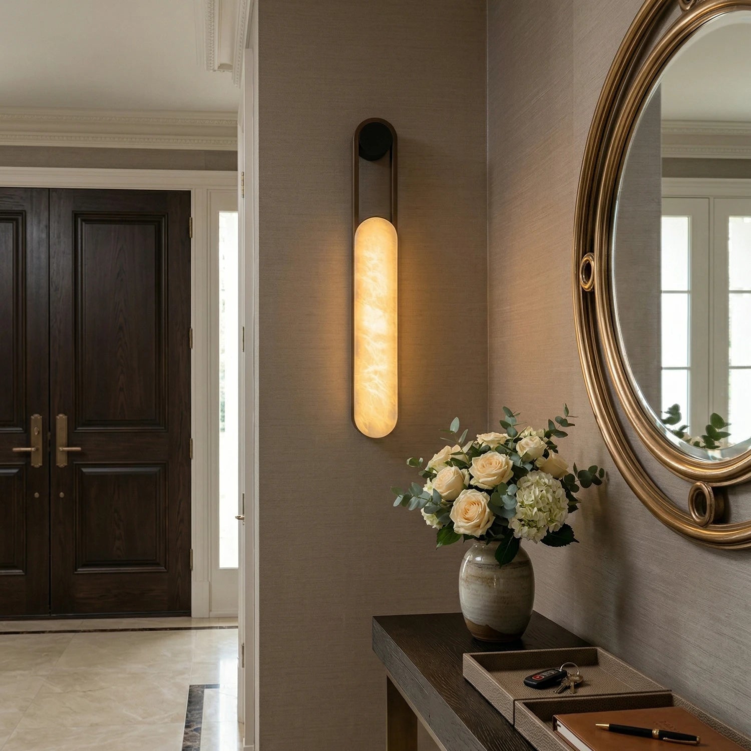 Vertical Ring Handle Alabaster Wall Lamp