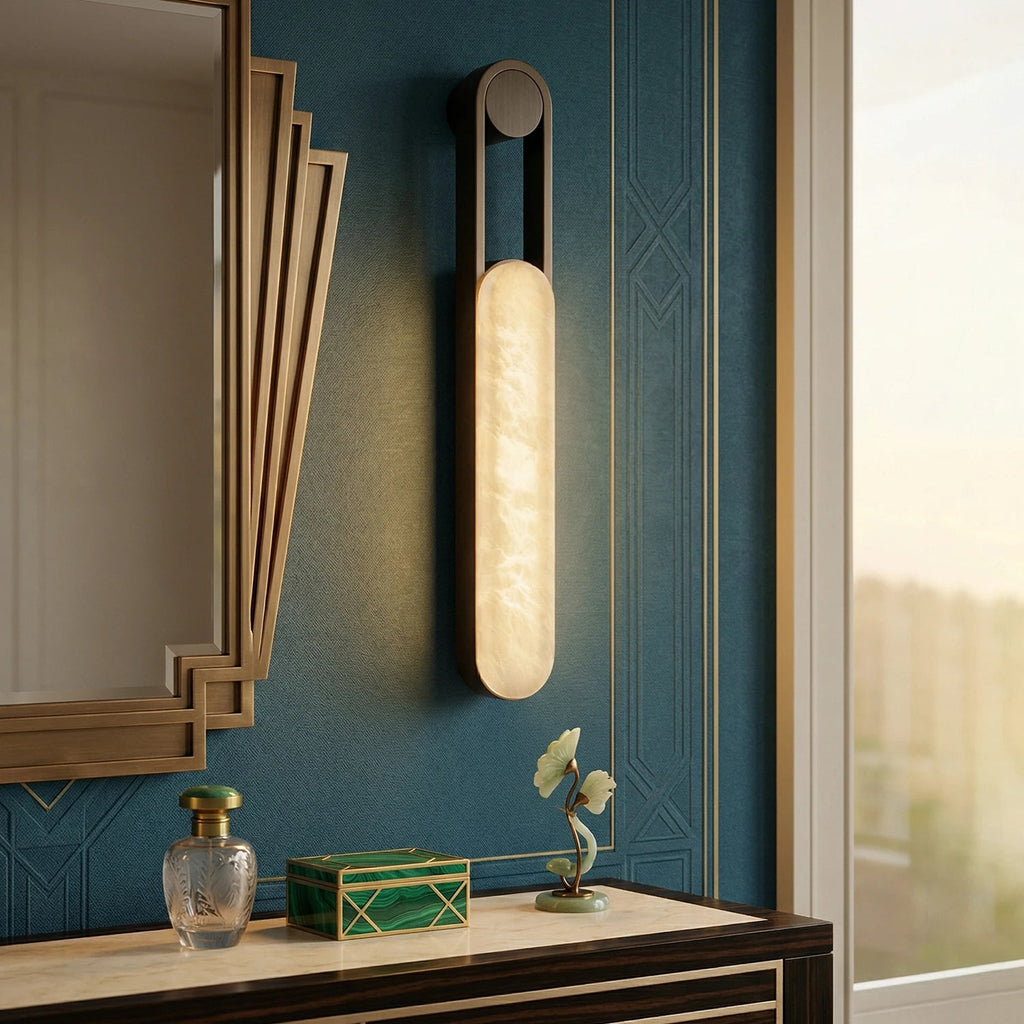 Vertical Ring Handle Alabaster Wall Lamp