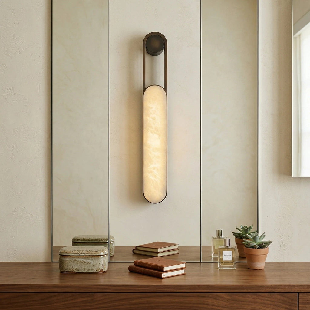 Vertical Ring Handle Alabaster Wall Lamp