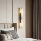 Modern Dual-Tier Alabaster Wall Sconce Over Bedside Setting