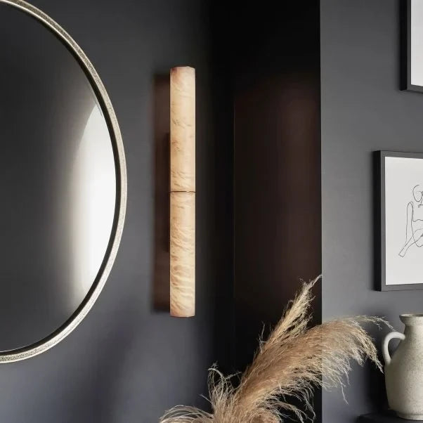 Illuminated Modern Dual-Tier Alabaster Wall Sconce in Hallway Setting