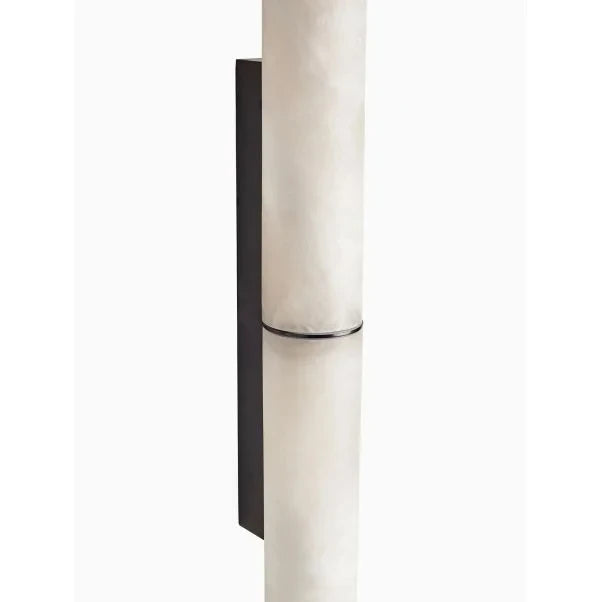 Illuminated Modern Dual-Tier Alabaster Wall Sconce with Black Hardware