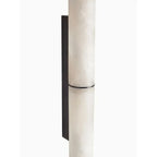 Illuminated Modern Dual-Tier Alabaster Wall Sconce with Black Hardware