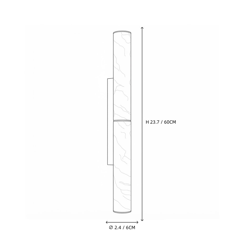Modern Dual-Tier Cylindrical Alabaster Art Glass Wall Sconce Line Art Dimension Diagram