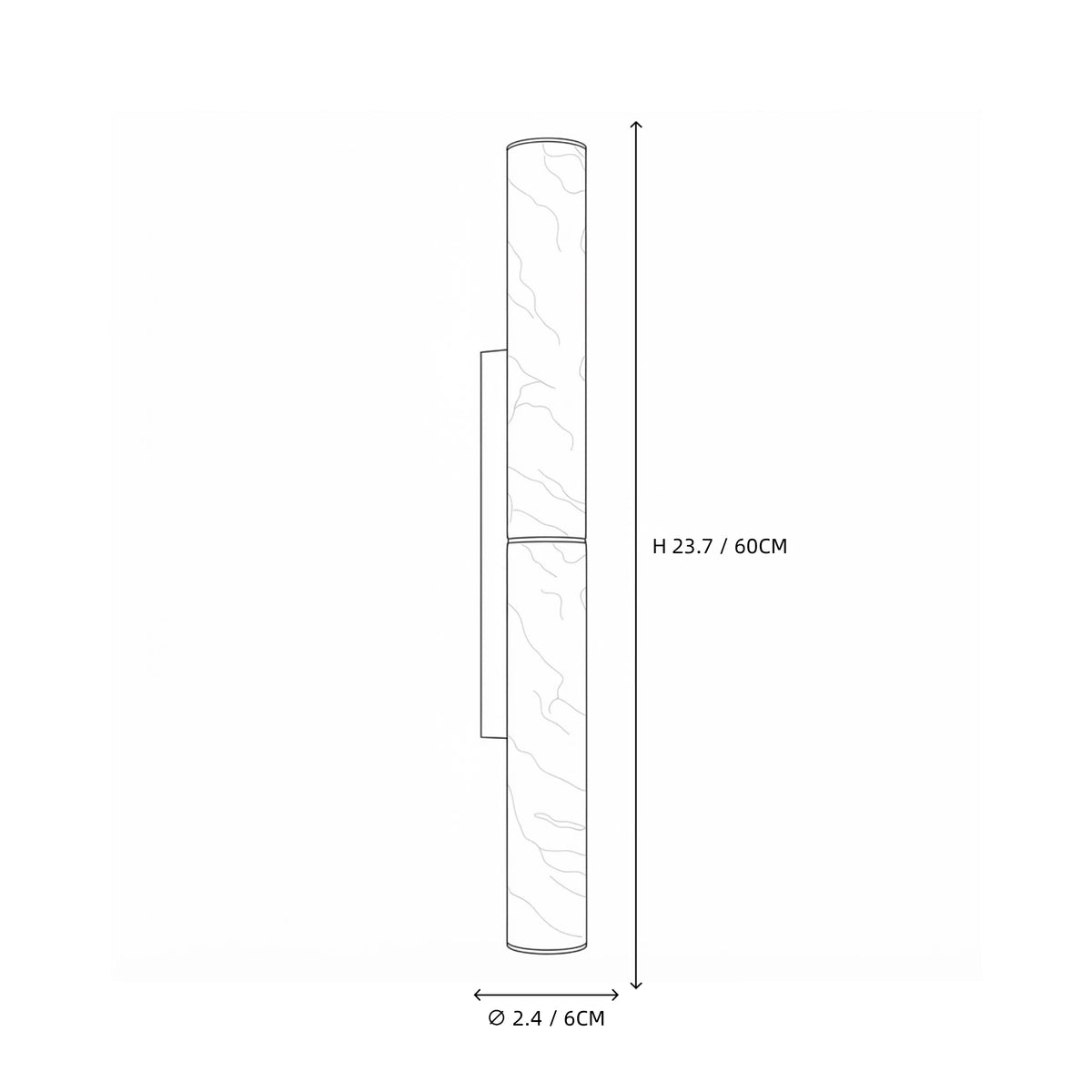 Modern Dual-Tier Cylindrical Alabaster Art Glass Wall Sconce Line Art Dimension Diagram