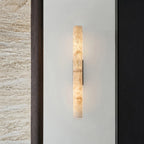 Modern Dual-Tier Alabaster Wall Sconce on Paneled Accent Wall