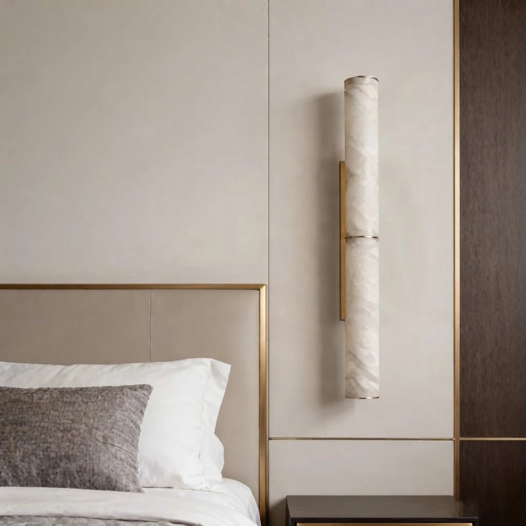 Modern Alabaster Art Glass Wall Sconce in Contemporary Bedroom