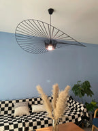 Modern Black Wire Large Brim Pendant Light in Contemporary Living Room