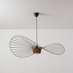 Illuminated Modern Wood Base Black Wire Pendant Light Studio Display