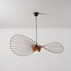 Side View of Modern Wood Base Black Wire Pendant Light Studio Shot