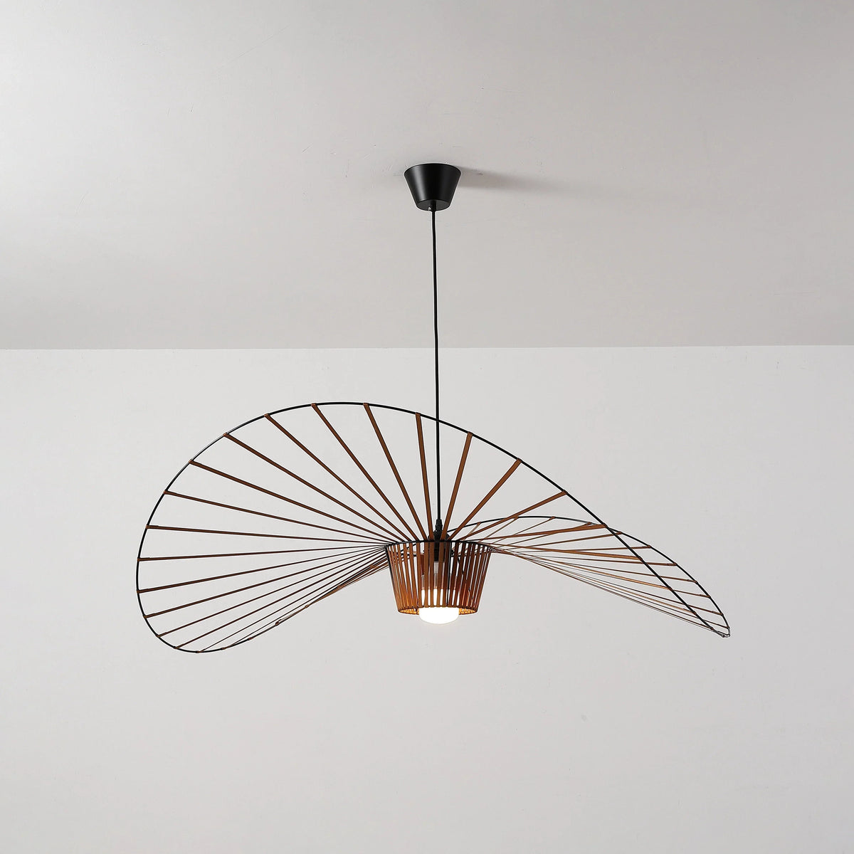 Illuminated Angled Modern Black Wire Pendant Light Studio Display