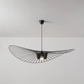 Illuminated Modern Black Wire Large Brim Pendant Light Studio Shot