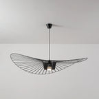 Illuminated Modern Black Wire Large Brim Pendant Light Studio Shot