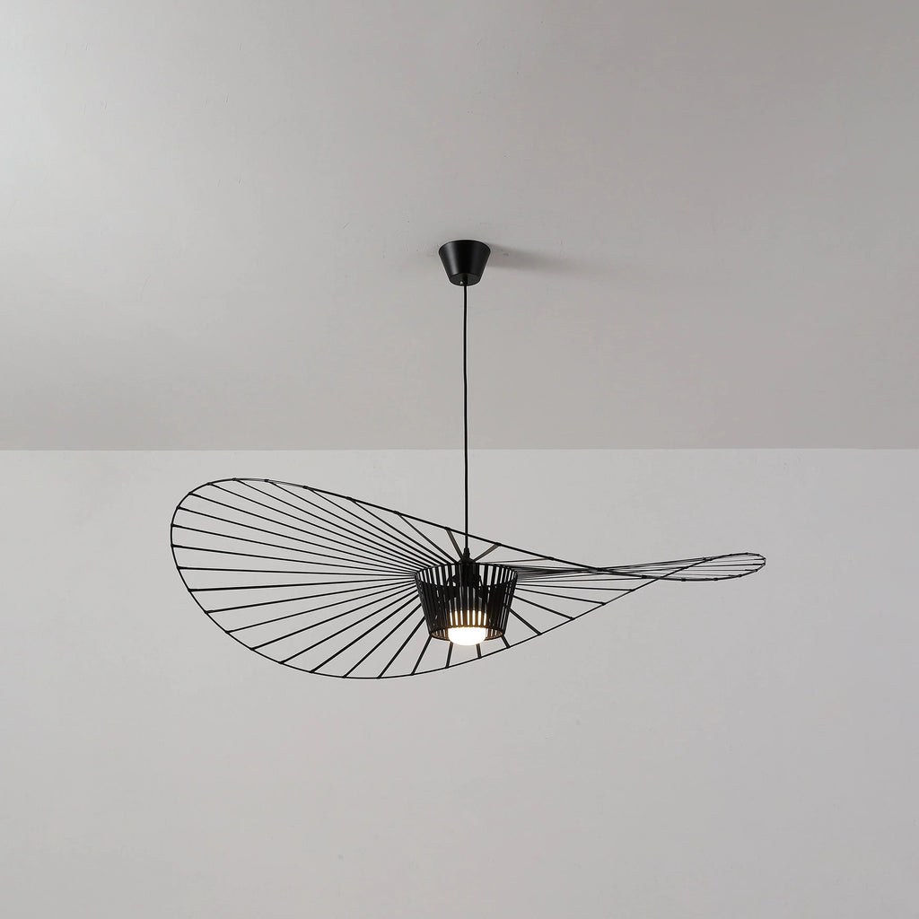 Angled Front View of Modern Black Wire Pendant Light Studio Shot