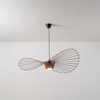 Front View of Modern Wood Base Black Wire Pendant Light Studio Display